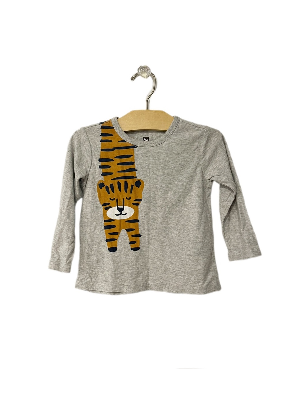 Tea Collection 12-18m Gray Long Sleeve Cotton Tee with Tiger Graphic